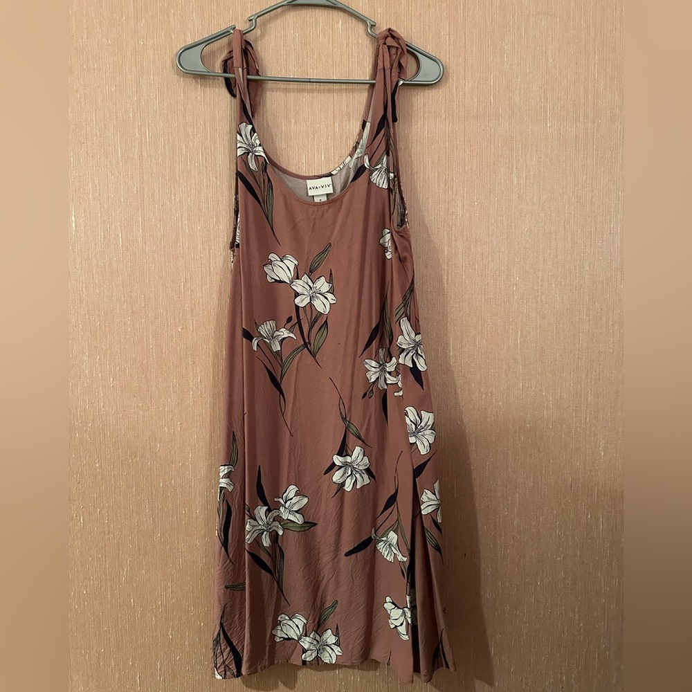 mauve long dress with ties at shoulders